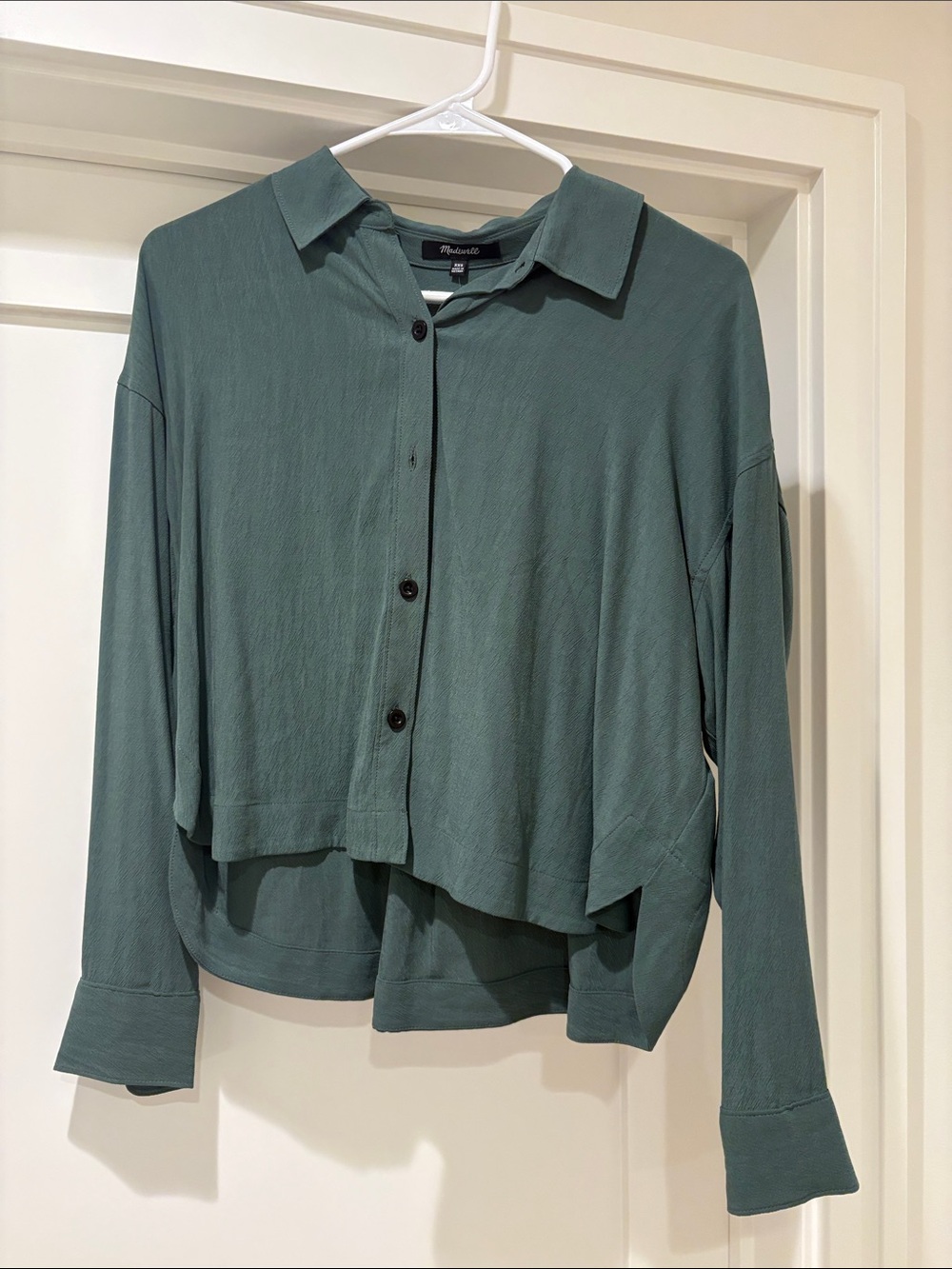 Madewell Teal Button-Front Cropped Relaxed Shirt